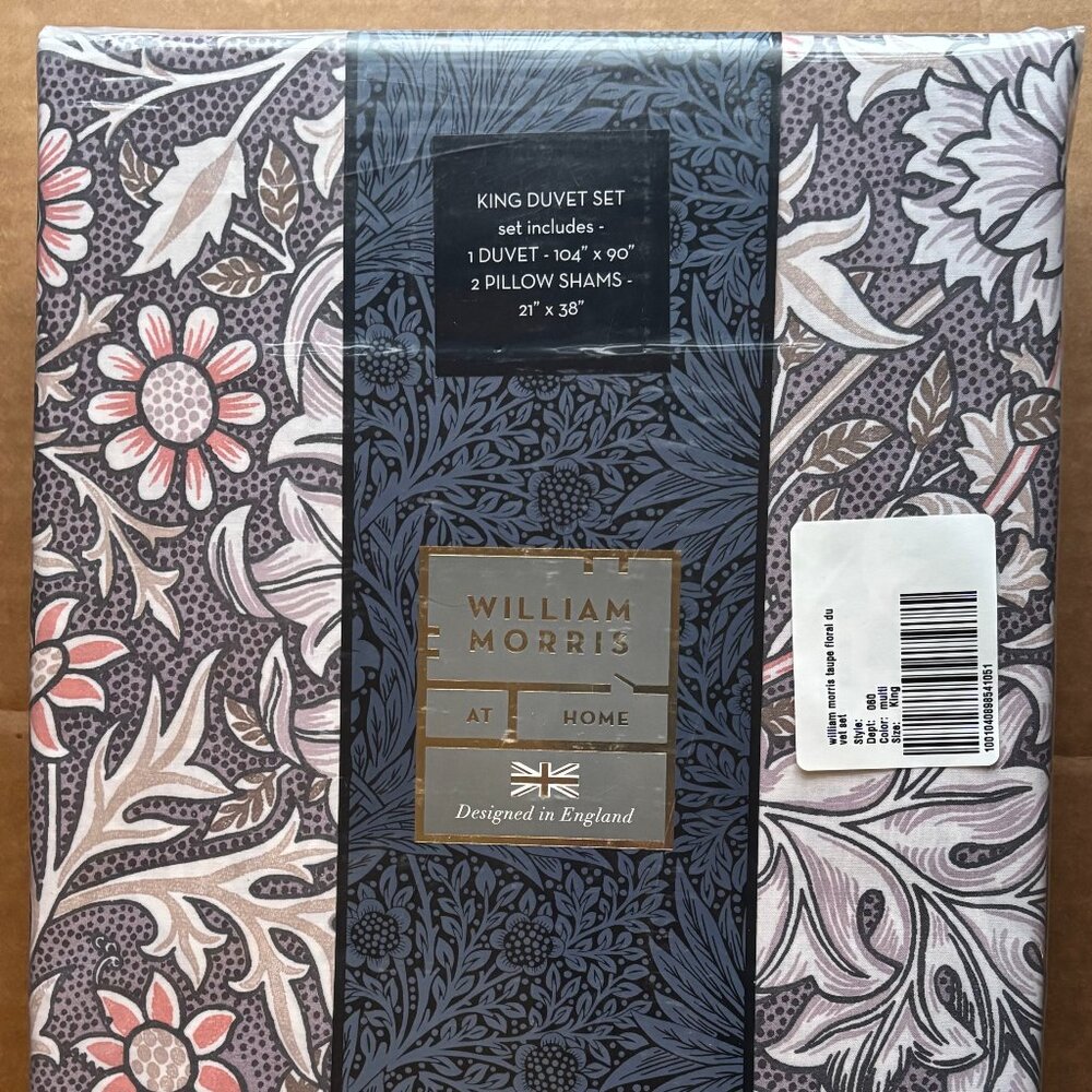 3-pc WILLIAM MORRIS KING Size Cotton Floral Duvet Set DOUBLE BOUGH (HEATHER)